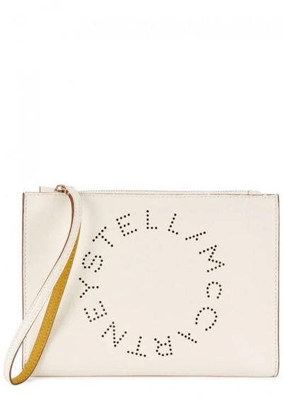 Stella Mccartney Perforated Logo Clutch Zip Closure In White