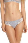 Simone Perele 'wish' Embroidered Tanga Thong In Silver