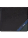 Prada Saffiano-leather Cardholder In F0575 Black + Cornflower Blue + Emerald