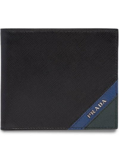 Prada Saffiano-leather Cardholder In F0575 Black + Cornflower Blue + Emerald