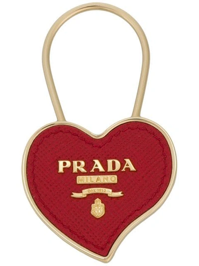Prada Metal And Saffiano Leather Keychain In Red