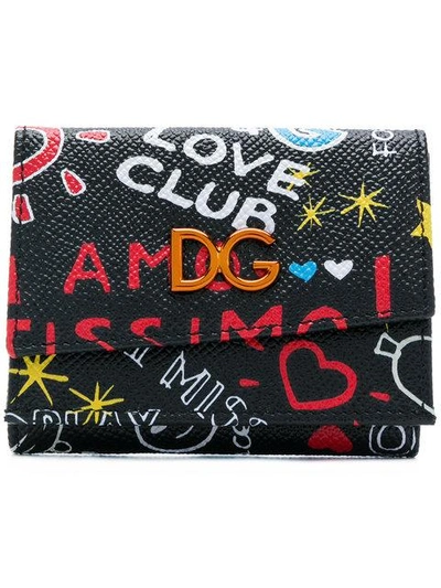 Dolce & Gabbana Love Club Graffiti Wallet In Black