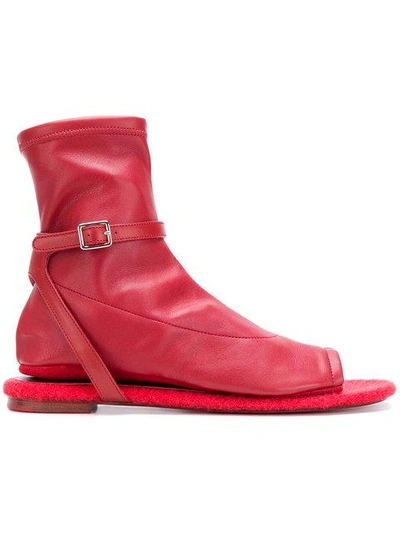 Mm6 Maison Margiela Stretch Leather And Felt Ankle Boots In Rosso