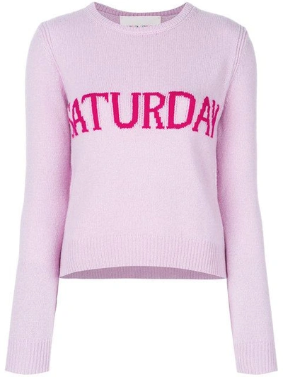 Alberta Ferretti Sweater Slim Wool Blend Sweater Rainbow Week With Saturday Lettering In Pink