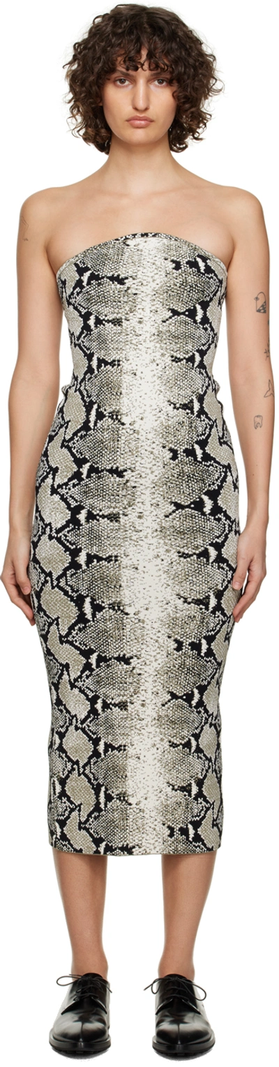 Khaite The Rumer Python Print Strapless Midi Dress In Roccia