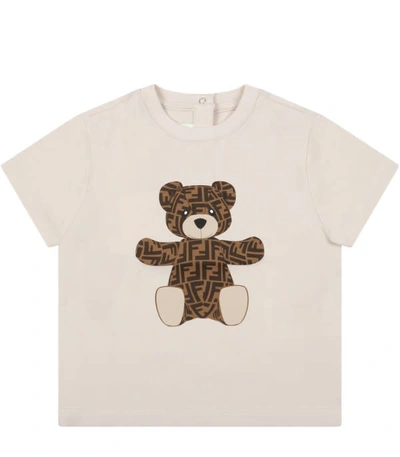 Fendi Babies' Bear-print Stretch-cotton T-shirt 2-24 Months In Beige