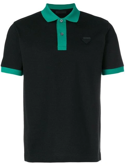 Prada Contrast Trim Polo Shirt In Black