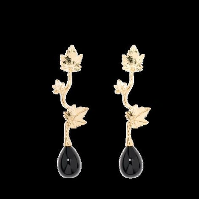 Aurelie Bidermann Vitis Black Agate Drop Earrings In Gold Black