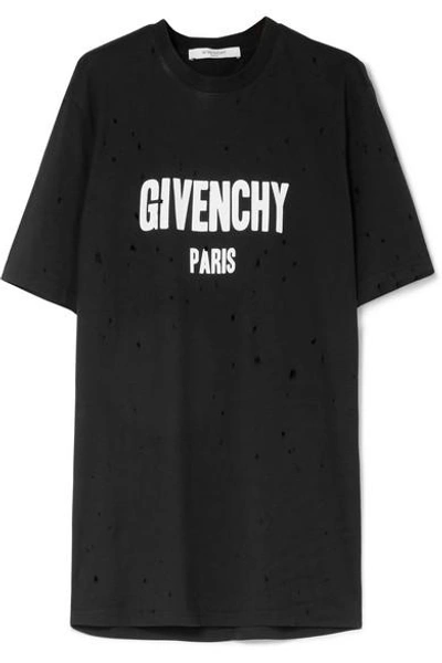 Givenchy Oversized Distressed Printed Cotton-jersey T-shirt In Black