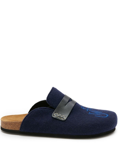 Jw Anderson Embroidered Wool-blend Slippers In Blue