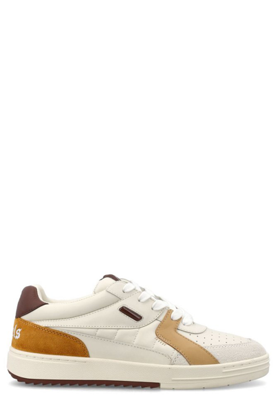 Palm Angels Palm University Panelled Leather Trainers In Off,white,brown