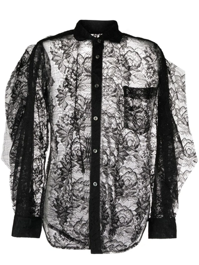 Comme Des Garçons Floral-lace Button-down Shirt In Black