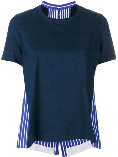 Sacai Cotton-jersey And Striped Cotton-poplin T-shirt In Navy