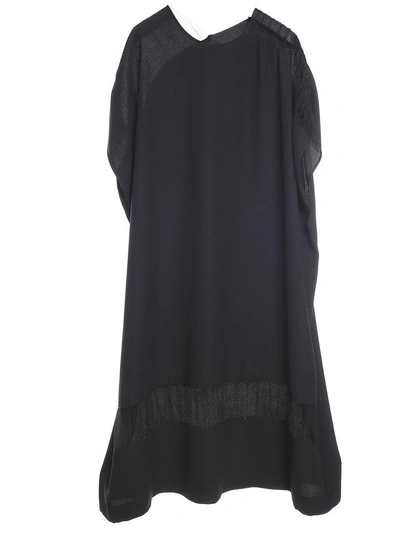 Maison Margiela Draped Tulle-inserts Crepe Tunic Dress In Neronero