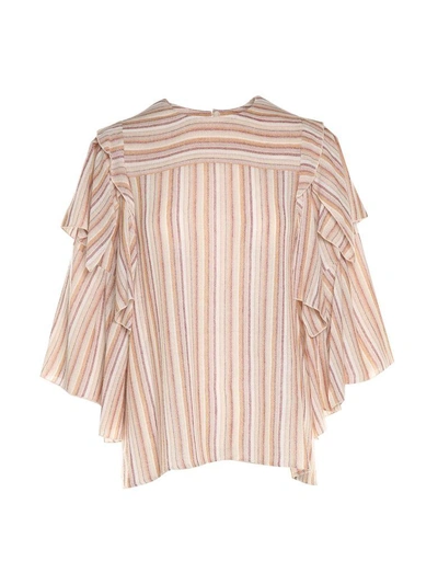 See By Chloé Striped Wool-blend Gauze Blouse In Nude