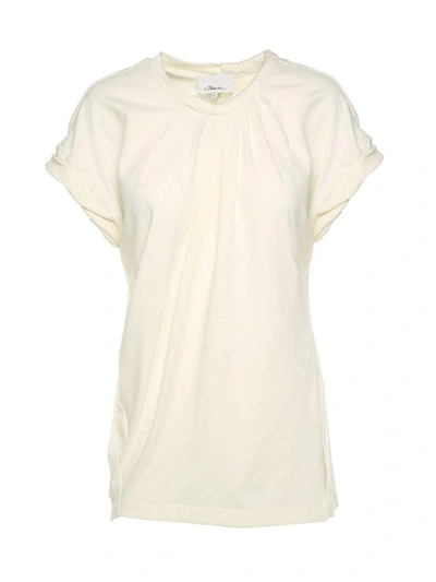 3.1 Phillip Lim / フィリップ リム Shirred-sleeve Cotton T-shirt In Eggshell