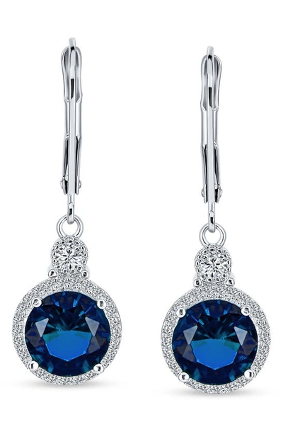 Bling Jewelry Round Halo Cz Drop Earrings In Blue