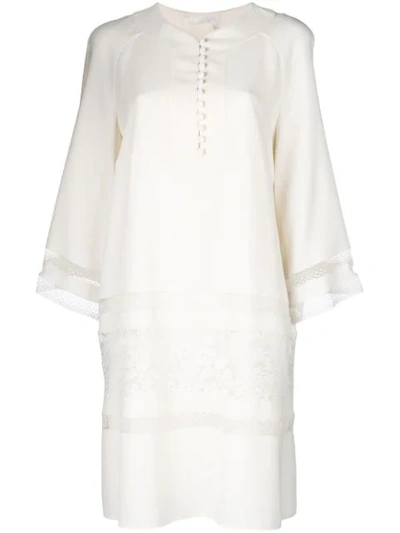 Chloé Lace Panel Mini Dress In Neutrals