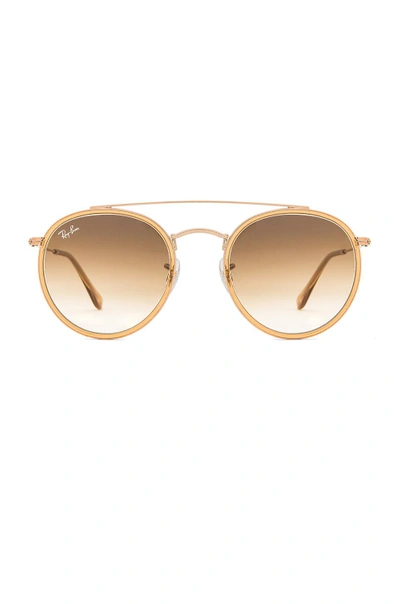 Ray Ban Round Double Bridge In Light Brown & Brown Gradient