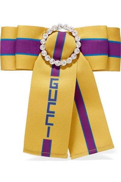 Gucci Crystal-embellished Printed Grosgrain Brooch In Giallo