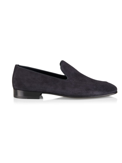 Manolo Blahnik Truro Leather-trimmed Suede Loafers In Blue