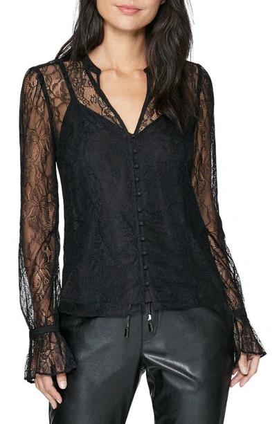 Paige Saldana Floral-embroidered Lace Shirt In Black