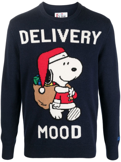 Mc2 Saint Barth Snoopy Delivery Wool And Cashmere Blend Jumper In Blue