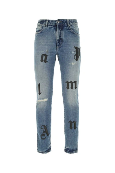 Palm Angels Letter-embellished Skinny Jeans In Blue