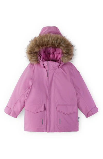 Reima Babies' Mutka Waterproof Parka With Faux Fur Trim In Cold Pink