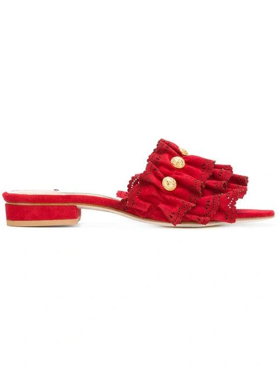 Rue St Layered Ruffle Sandals In Red