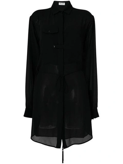 Saint Laurent Silk Georgette Shirtdress In Black