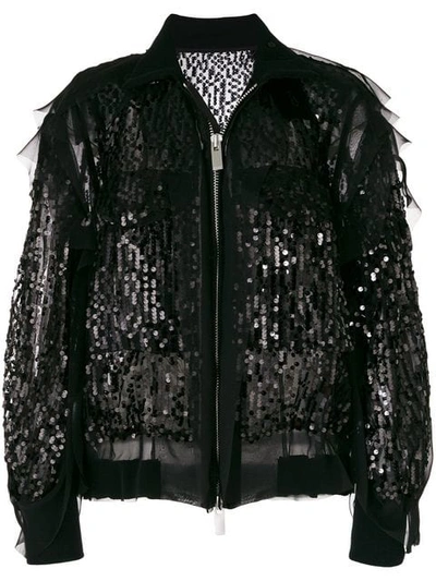 Sacai Sequined Detail Bomber Jacket In Black