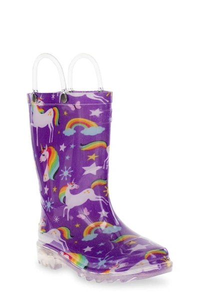 Western Chief Kids' Rainbow Unicorn Light-up Waterproof Rain Boot In Purple