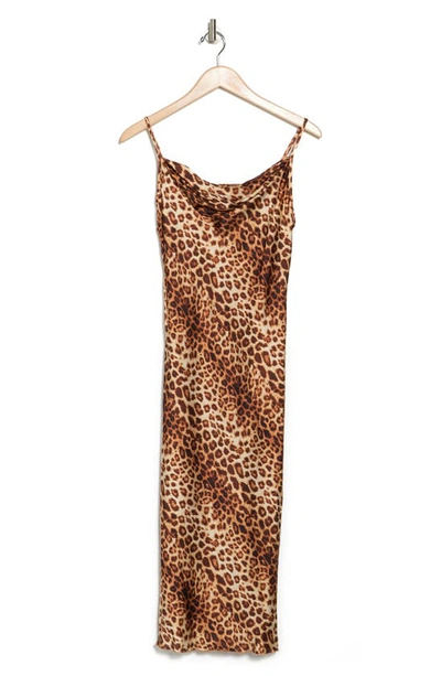 Bebe Printed Satin Bias Midi Dress In Cheetah