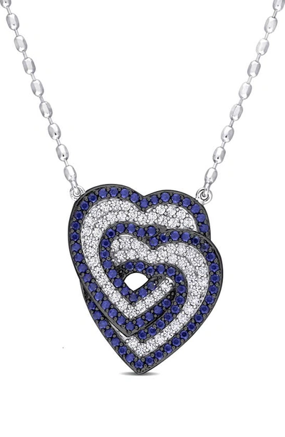 Delmar Sterling Silver Created Sapphire Heart Pendant Necklace In Blue