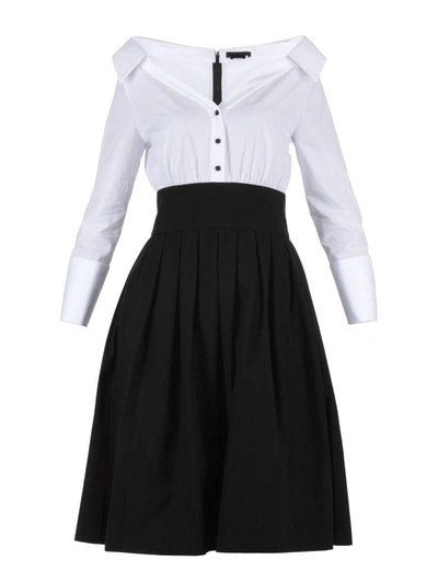 Alice And Olivia Combined Shirt Dress In White-black