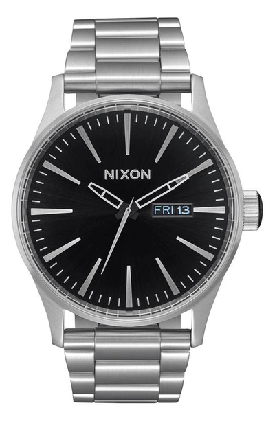 Nixon Sentry Bracelet Watch, 42mm In Silver/ Black