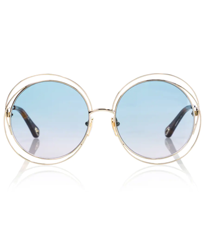 Chloé Carlina Oversized Round Metal Sunglasses In Gold