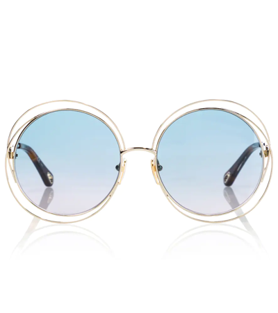 Chloé Carlina Oversized Round Metal Sunglasses In Blue