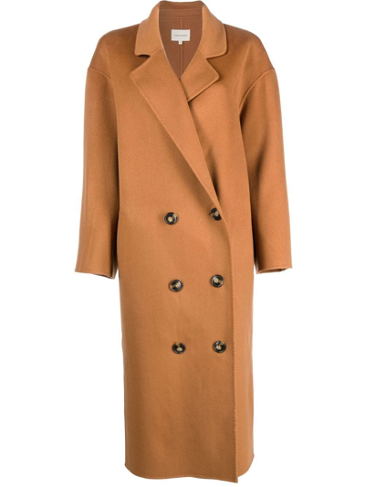 Loulou Studio Brown Borneo Double-breasted Wool Midi Coat In Hazelnut