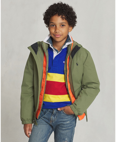 Polo Ralph Lauren Kids' P-layer 1 Water-repellent Hooded Jacket In Army Olive