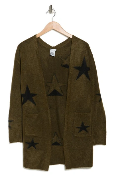 Sweet Romeo Intarsia Star Print Cardigan In Loden Black