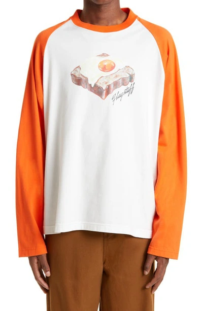 Flagstuff Breakfast Raglan Sleeve Baseball Graphic Tee In White/ Orange