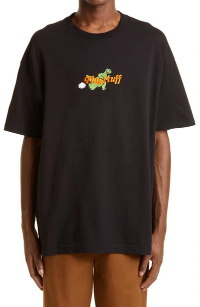 Flagstuff Oversize Embroidered Dino Logo Graphic Tee In Black