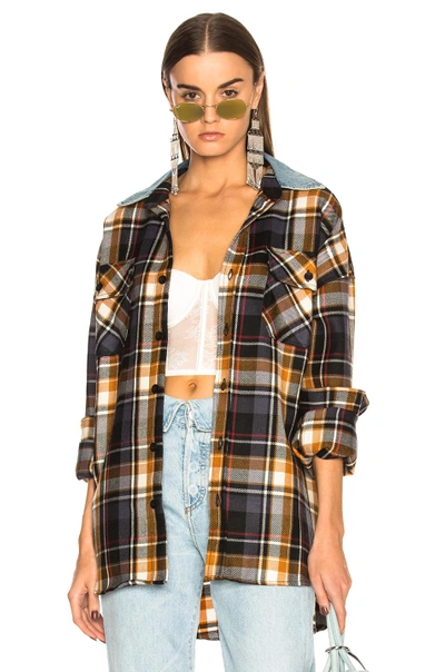 Fear Of God Oversized Flannel Button Down Shirt In Purple,checkered & Plaid