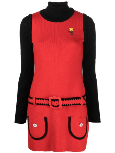 Cormio Layered Woollen Belted Dress In Red