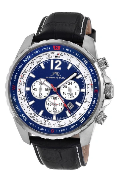 Porsamo Bleu Martin Croc Embossed Leather Strap Watch, 46mm In Blue-black-silver