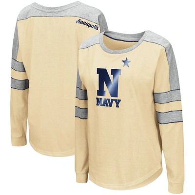 Colosseum Gold Navy Midshipmen Trey Dolman Long Sleeve T-shirt In Gold,navy
