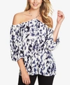 1.state Off The Shoulder Sheer Chiffon Blouse In White Multi