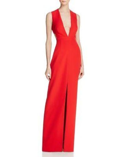 Aidan Aidan V-neck Front-slit Gown In Red